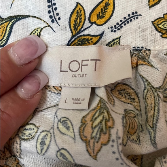 Loft Floral Tank Rushed banded Cotton botton Top Large - Picture 9 of 10